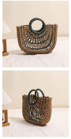Bolso de mano de media luna con diseño hueco, bolso de paja con asa redonda, bolso tejido de paja de color, bolso de playa para mujeres - details 1