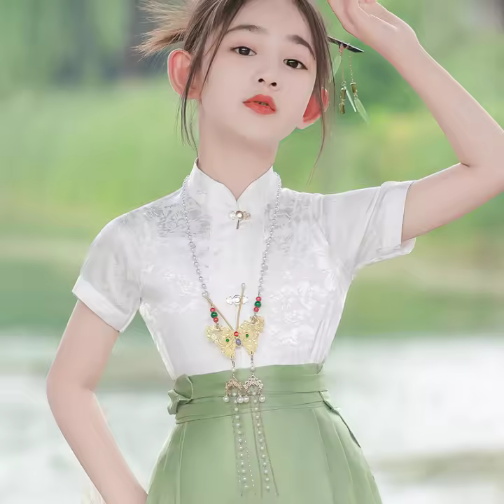 Conjunto de cara de caballo para niña, Hanfu de alta gama para niños, estilo chino, falda de disfraz de la dinastía Ming para niña pequeña para primavera - 1