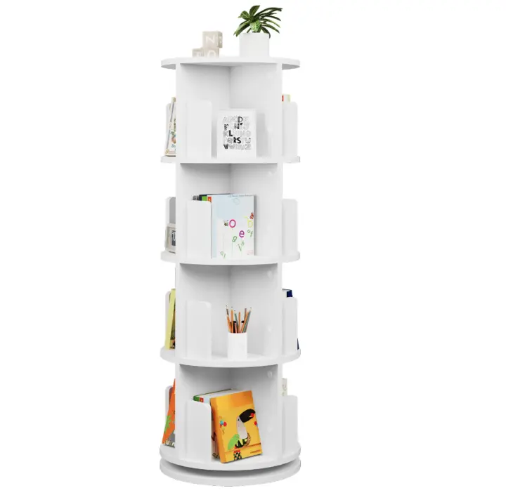 Estante de Libros Giratorio de 4 Niveles 16 Compartimentos para Sala de Estar, Oficina, Habitación de Niños Decoración Blanca - 1
