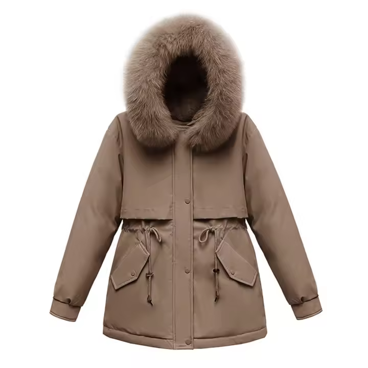 Parka cálida de invierno, abrigo de algodón polar con capucha de piel y bolsillos para clima frío al aire libre - 1