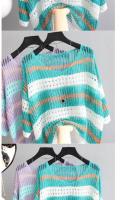 Blusas caladas coloridas de media manga para mujer, camisa de punto de seda de hielo a rayas, jersey holgado de estilo Retro, camisetas sin mangas ligeras - details 7