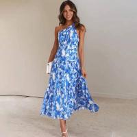 BUNO-Vestido sin mangas con hombros descubiertos y estampado de verano 2025 de manga corta de comercio exterior europeo y americano para mujer, vestido largo sin mangas de verano para mujer Verde Enterprise 2024 - details 5
