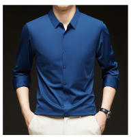Camisa de Manga Larga Elástica Sin Arrugas para Hombres Ropa de Negocios Casual Color Sólido - details 0
