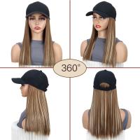 Gorra de béisbol negra sintética con peluca, postizo Natural, peluca de sombrero ajustable, pelo largo y liso de Bob esponjoso de una pieza - details 4