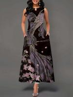 Women's Boho Long Dress Elegant Sleeveless Floral Print Casual Beach Party Summer Dress - details 26