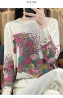 Suéter de Punto de Moda de Invierno Cuello Redondo de Lana de Worsted y Seda de Mulberry - details 10