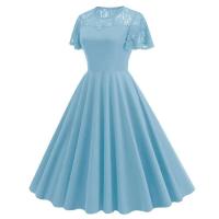 Elegante Vestido de Encaje con Detalles de Parche de Moda Retro Y2K Cuello Redondo Estilo Hepburn - details 13