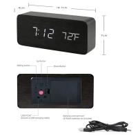 Reloj despertador Digital LED de madera con Control de voz y temperatura, despertador electrónico de escritorio - details 6