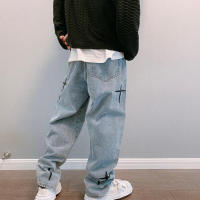 Nuevos Jeans para Hombre 2025 Estilo Coreano Moda Casual Pantalones Cargo de Pierna Ancha Lavado Claro con Bolsillos Tipo de Tejido a Rayas - details 4