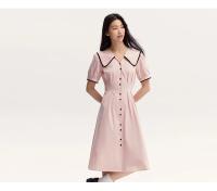 Vestido de Algodón Puro Semir Manga de Abanico Grande, Escote Ancho, Estilo Universitario para Mujeres Nueva Moda de Verano 2024 - details 8