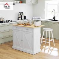 Carrito de cocina con encimera de madera plegable, 2 puertas, 2 cajones, estante ajustable y 4 ruedas, 105x60x90,5 cm, blanco - details 2