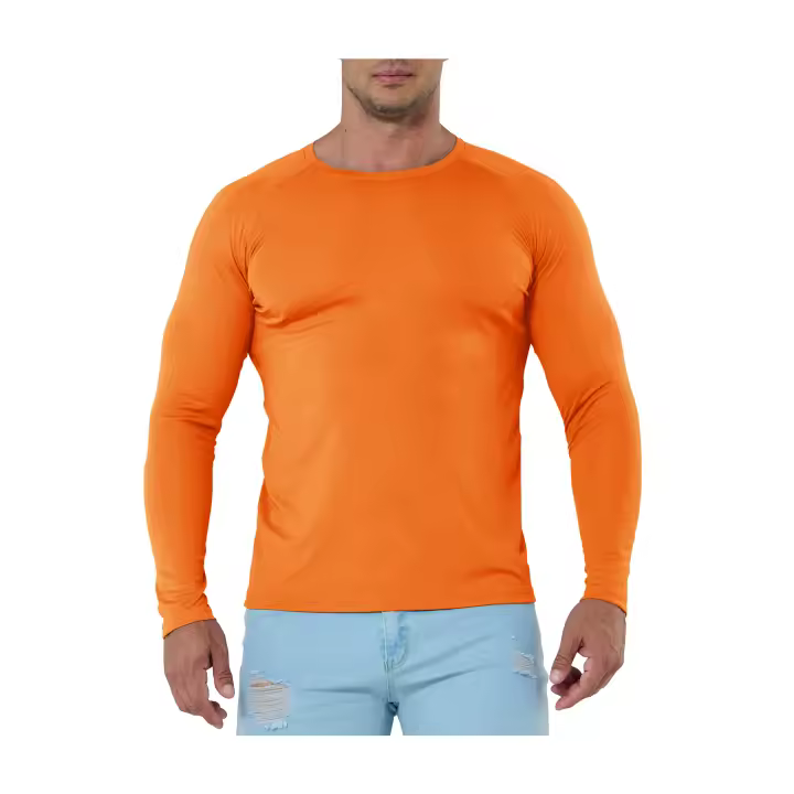 MAGCOMSEN Camiseta Atlética Naranja Hombre Manga Larga Secado Rápido UPF 50+ - 1