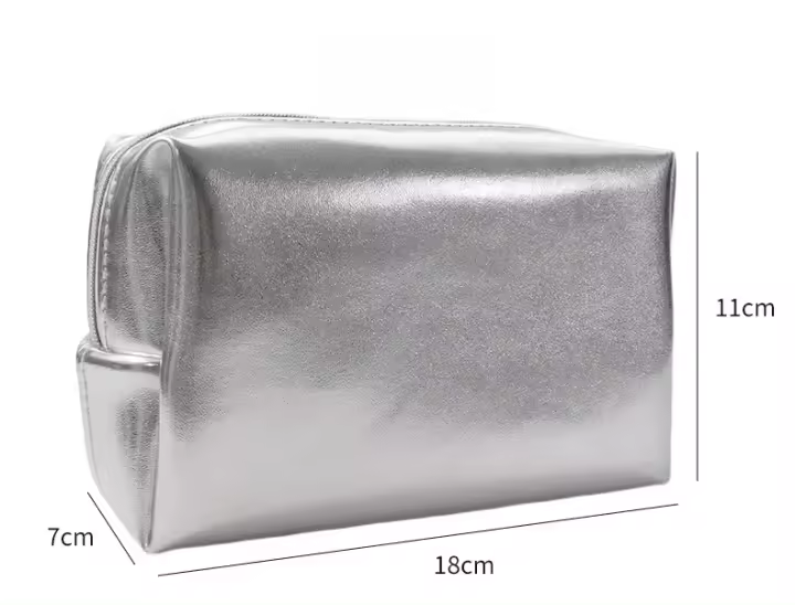 Bolso de Makupé de Cuero Suave Plateado Organizador de Viaje Portátil Bolsa de Cosméticos - 1