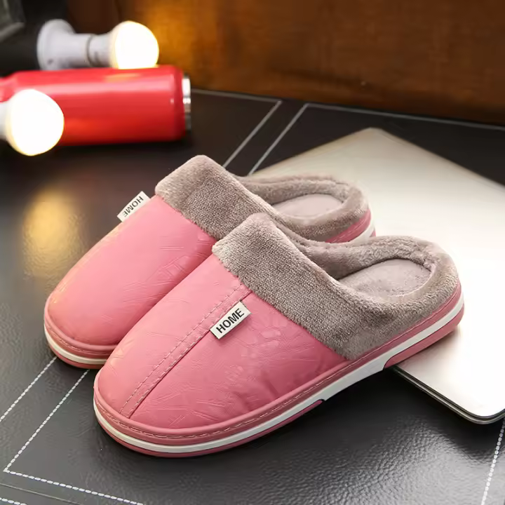 Zapatillas Cálidas Impermeables para Hombre Zapatillas de Casa Antideslizantes Planas - 1