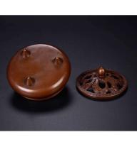 Quemador casero de cobre con placa antigua inspirada en Zen de tres patas cubierto de loto puro, quemador de incienso para la ceremonia del té budista - details 12