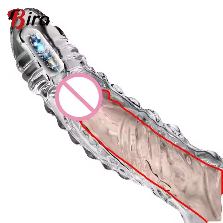 Extensiones de manga Leten, condones para hombres, vibradores retardantes de agrandamiento, anillo de cristal, cubierta vibratoria, Juguetes sexuales para hombres - 1
