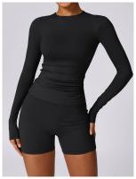 Conjunto de Yoga de 2 Piezas para Mujeres Ropa Deportiva de Gimnasio Leggings Fitness Top Corto de Manga Larga Pantalones Deportivos Traje de Entrenamiento Material de Lining Nylon Temporada Primavera/Verano - details 16