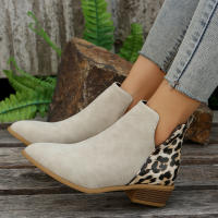 Botas de tacón bajo para mujer de gran tamaño Diseño de leopardo en cuero Puntiaguda trasera - details 4
