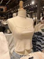 Camiseta Ustada con lazo blanco, adecuada para la moda de verano 2022, top informal de punto sin mangas de color liso - details 2