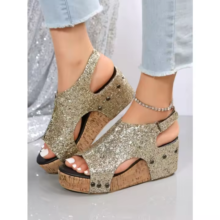 Elegantes sandalias de cuña de tacón alto para mujer, zapatos de moda, verano - 1