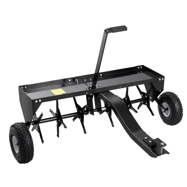 SucceBuy Aireador de remolque detrás de la tapa, aireador de remolque detrás de la tapa de césped de 40 pulgadas con enganche universal, aireador de remolque detrás de la tapa con picos de hierro dispuestos alternativamente, aireador de remolque detrás de - 1