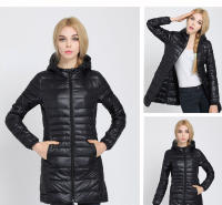 Chaqueta de Plumífero Cálido y Largo para Mujer con Capucha, Bolsa de Almacenamiento Portátil, Abrigo de Moda en Talla Grande - details 10