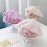 Gorro de Bebé de Flores Cálido de Invierno Gorro de Pintor de Color Sólido para Niñas Pequeñas - details 1