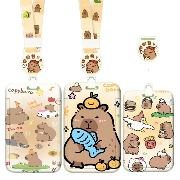 Nuevo Tarjetero de dibujos animados, tarjetero de plástico con cordón para tarjetas de visita de capibara, bonito - 1