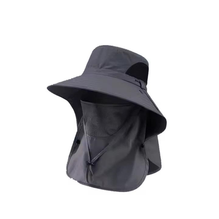 Máscara de escote a la moda para hombre, sombrero para el sol, máscara facial de malla, sombrero de cubo para crema solar, sombrero de trabajo de jardín de ala ancha, cubierta de verano, gorra para la cara de verano - 1