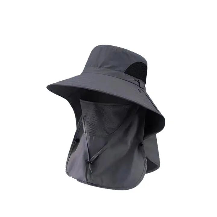 Máscara de escote a la moda para hombre, sombrero para el sol, máscara facial de malla, sombrero de cubo para crema solar, sombrero de trabajo de jardín de ala ancha, cubierta de verano, gorra para la cara de verano - 1