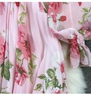 Elegante vestido midi de manga larga con corte en A y falda plisada, cintura ceñida, dobladillo de gasa, estampado floral coreano Sle Commute - details 24