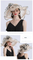 Sombreros Fedora de ala grande para mujer, sombreros de Organza blancos para el sol, flor para mujer, fiesta de boda, sombreros de Iglesia anchos - details 6