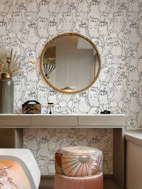 Lindo gato boceto e vinilo papel tapiz Retro pelar y pegar Animal Mural blanco impermeable decoración de pared de habitación de niños - 1