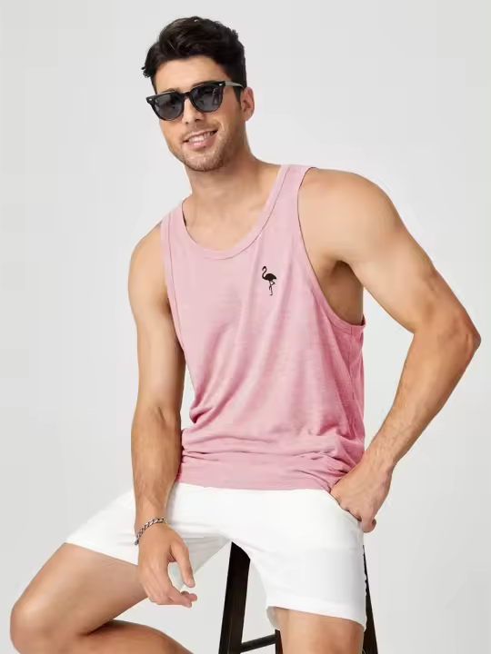 Chaleco deportivo deportivo de Fitness para hombre de verano transpirable sin mangas de cuello redondo sin mangas de Color liso Hawaiano camiseta Casual al aire libre chaleco para hombre de talla grande - 1