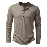Camiseta de manga larga para hombre, Camisa de algodón con botones y cuello Henley, informal, de Color sólido, a la moda, transpirable, para uso diario - details 11