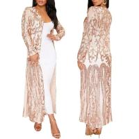 Maxi Abrigo de Séquin Elegante Blusa de Fiesta Abierta Vintage para Mujeres Moda de Cálida - details 2