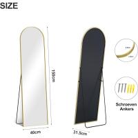 Cuerpo Entero Curvado, Espejos Grandes de Pared con Marco de Aluminio 161 x 52 cm, Espejo de Pie Inclinado o Colgante para Salón, Dormitorio, Entrada, Negro - details 11