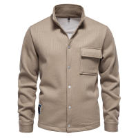 Suéter de manga larga con solapa para hombre, cárdigan con bolsillo, decoración, Color sólido, novedad de otoño e invierno, 2024 - details 1