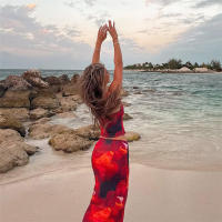 BUNO-Conjunto de 2 piezas con estampado Tie-Dye de gato extraño para mujer, moda Hipster Y2K, camisola elegante con cuello en V + faldas Maxi, ropa de calle a juego - details 29