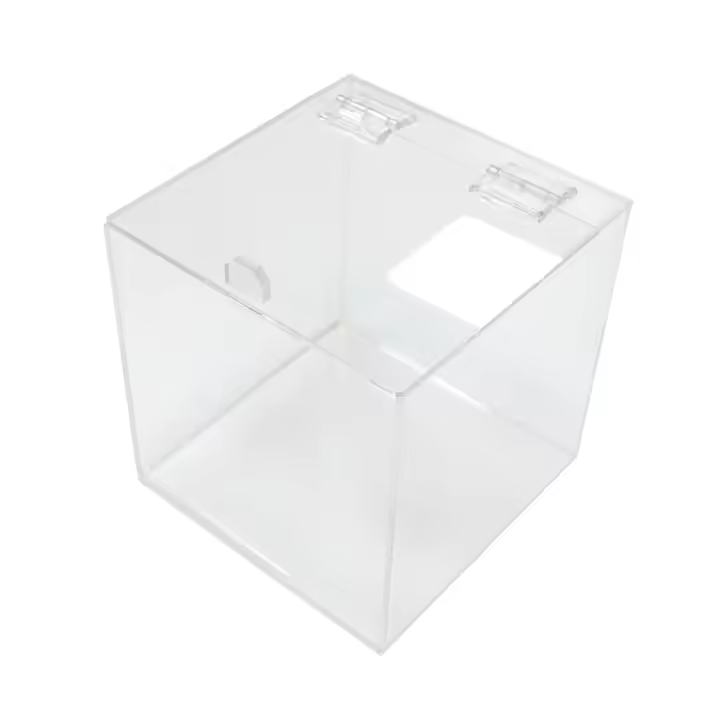 CAJA EXPOSITORA DE METACRILATO CON PUERTA SUPERIOR TRANSPARENTE 20x20x20cm - SpazioLuzio - 1