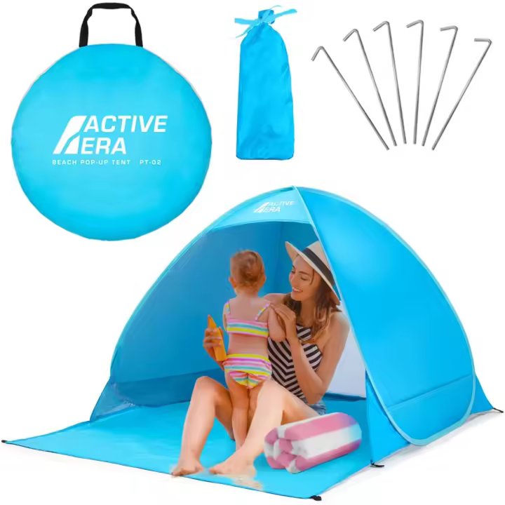 Playa Carpa Plegable 2 Personas FPS 50+ Protección Solar UV - Incluye Bolsa de Viaje y Piquetas para Tienda - Tienda Playa Bebe - 1