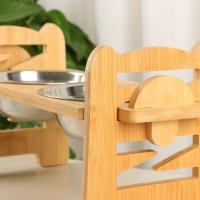 Cuencos ajustables para perros, platos duraderos con soporte, comedero para perros con 2 cuencos de acero inoxidable, cuencos elevados de bambú para mascotas - details 5