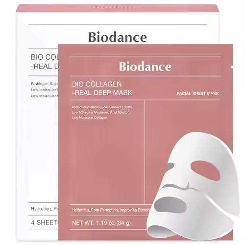 BIODANCE Bio-Collagen Real Deep Hydrating Overnight Hydrogel Mask, minimización de poros, mejora de la elasticidad, 34 g x4ea - 1