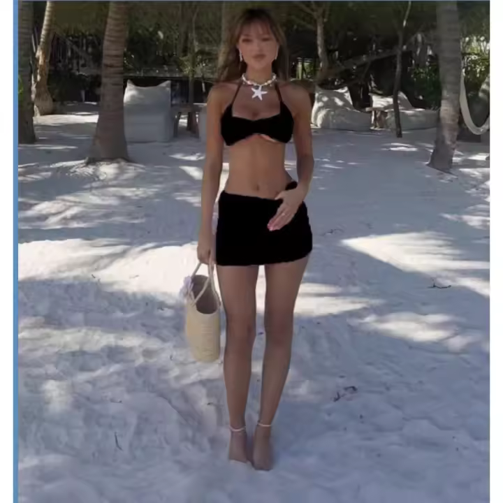 Nuevo estilo de conjunto de bikini de punto ahuecado para la playa. - 1