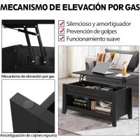 Mesa de Café de Madera Elevable Diseño Moderno para Sala Tamaño 104,5 x 49,5 x (49-61,5) cm Gris - details 16