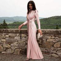 Vestido Formal Ocn para mujer, elegante vestido gris con cuello redondo y manga larga con pliegues y cintura alta, vestido de fiesta de noche - details 8