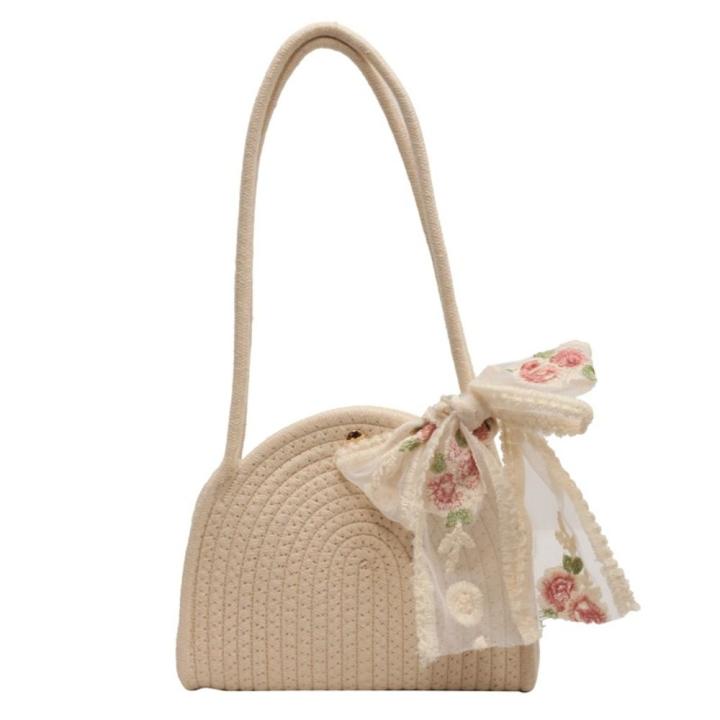 Bolsa tejida a mano con cuerda, cesta de Picnic hecha a mano de algodón Retro, estilo campestre, Playa