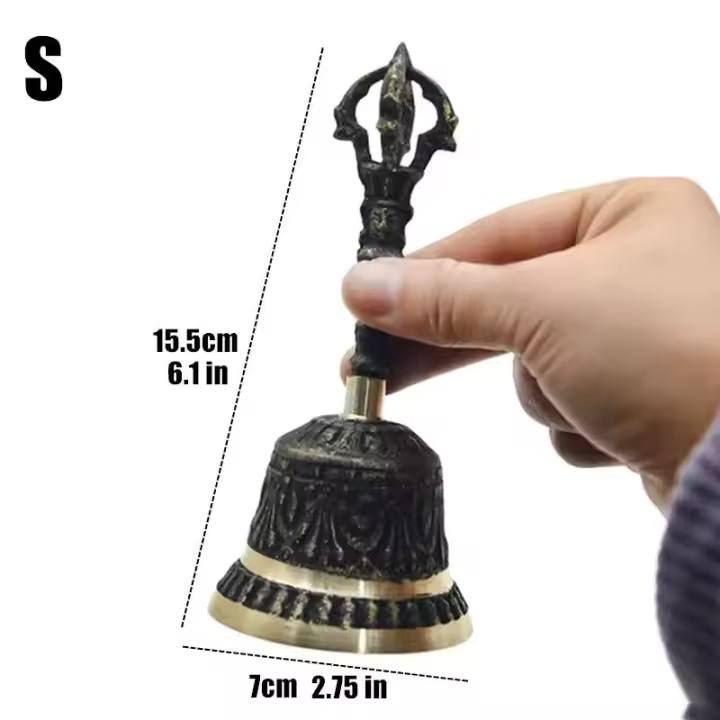 Artesanía de latón negro, gran mano grabada, sonido fuerte y claro para la escuela, meditación, iglesia, campana de bronce, regalo creativo - 1