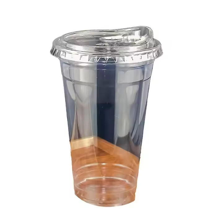 Taza de plástico de 14 oz con degustación de taza desechable transparente con tapa para beber directa - 1