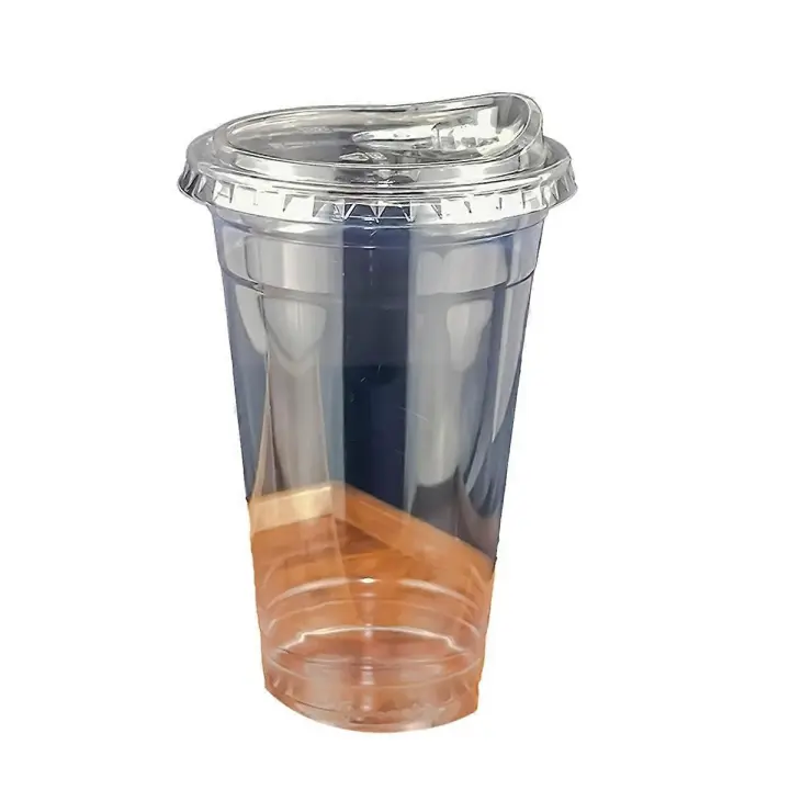 Taza de plástico de 14 oz con degustación de taza desechable transparente con tapa para beber directa - 1
